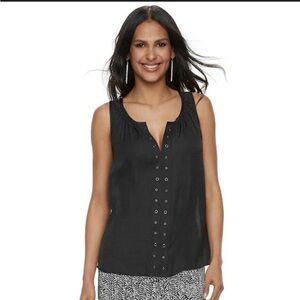 Jennifer Lopez Grommet Metal Embellished Tank Top Blouse - Black - M